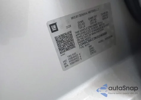 2019 Chevrolet Tahoe Lt z USA, uszkodzony, nr VIN 1GNSCBKC0KR240660